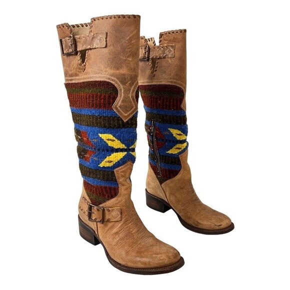 Freebird By Steven Size 6 Quixote Tan Blanket Southwest Aztec Boho Boot - Picture 1 of 7
